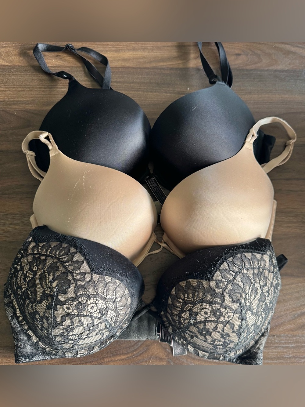 Victoria’s Secret Bombshell Plunge Nude Black Lace Bundle Lot of 3 Bras 36D
